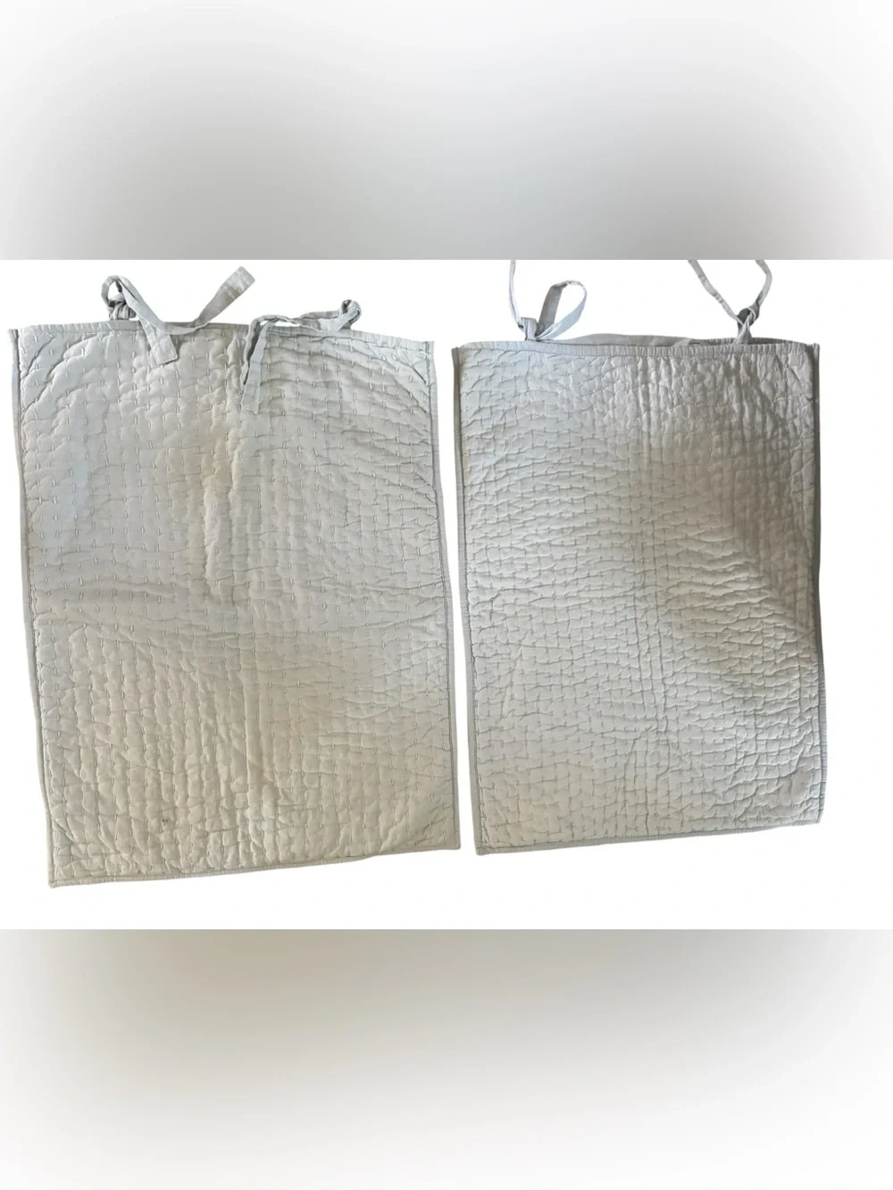 Pottery Barn Pick~Stitch Quilted Standard Sham Set Signature Tie Closure Linen